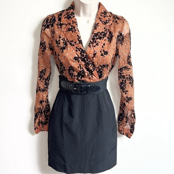 NWT Paper Dolls ASOS chiffon copper 2 in 1 mini dress black size 0 belted - Picture 1 of 5